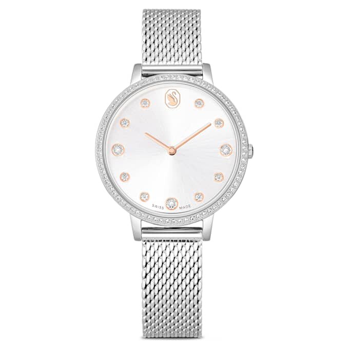 Reloj Clarica de fabricación suiza, pulsera de metal, tono plateado, acero inoxidable Reloj Clarica de fabricación suiza, pulsera de metal, tono plateado, acero inoxidable