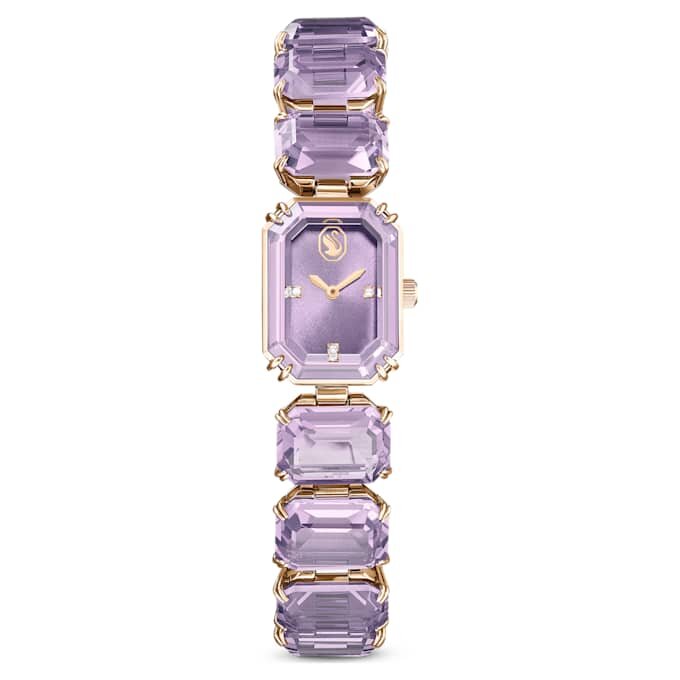 Reloj con pulsera de corte octogonal, color púrpura, acabado dorado champán Reloj con pulsera de corte octogonal, color púrpura, acabado dorado champán