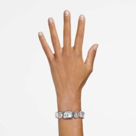 Reloj con pulsera de cristales de corte octogonal, blanco, acero inoxidable