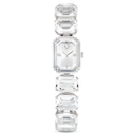 Reloj con pulsera de cristales de corte octogonal, blanco, acero inoxidable