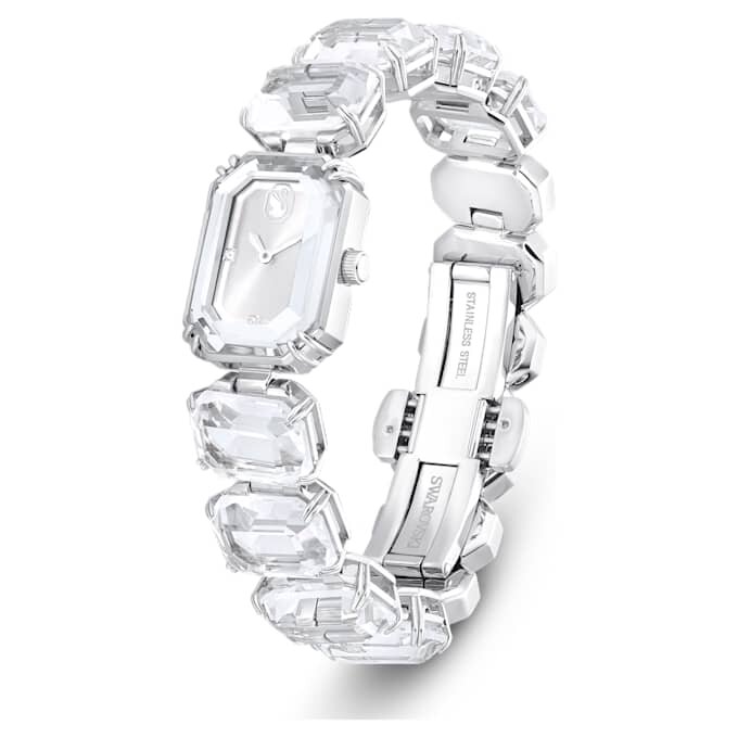 Reloj con pulsera de cristales de corte octogonal, blanco, acero inoxidable Reloj con pulsera de cristales de corte octogonal, blanco, acero inoxidable