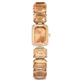 Reloj con pulsera de cristales de corte octogonal, color marrón, acabado dorado champán