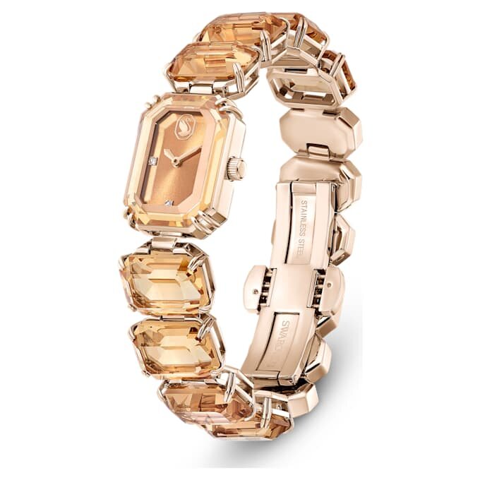 Reloj con pulsera de cristales de corte octogonal, color marrón, acabado dorado champán Reloj con pulsera de cristales de corte octogonal, color marrón, acabado dorado champán