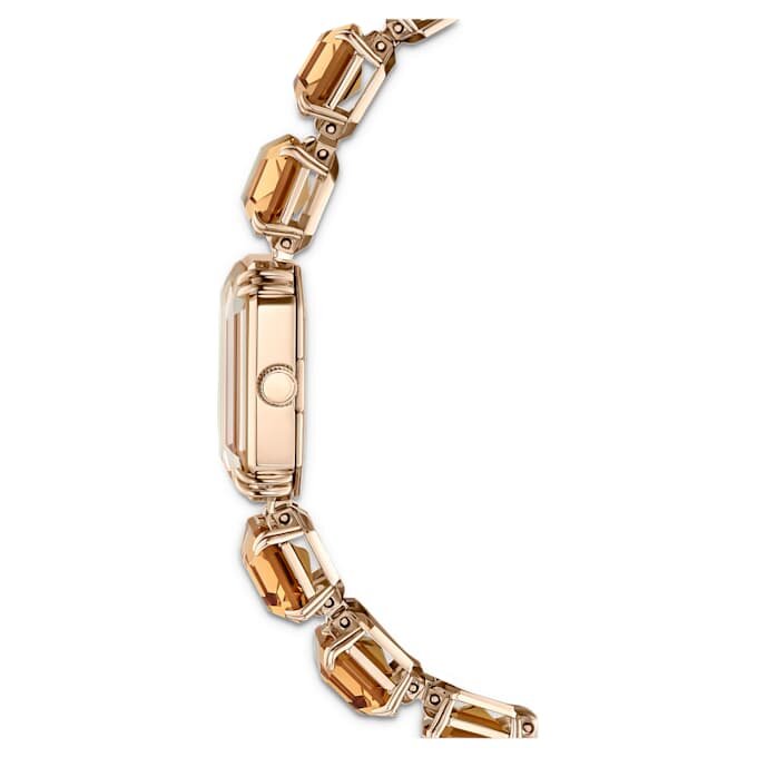 Reloj con pulsera de cristales de corte octogonal, color marrón, acabado dorado champán Reloj con pulsera de cristales de corte octogonal, color marrón, acabado dorado champán