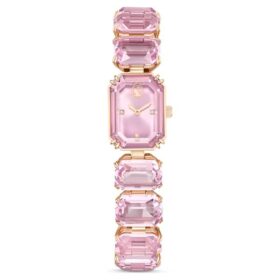 Reloj con pulsera de cristales de corte octogonal, rosa, acabado en tono oro rosa