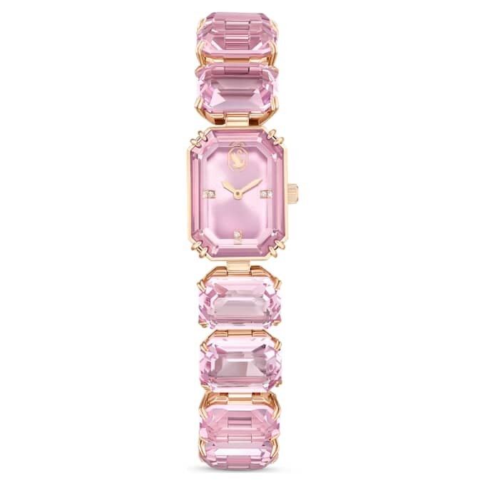 Reloj con pulsera de cristales de corte octogonal, rosa, acabado en tono oro rosa Reloj con pulsera de cristales de corte octogonal, rosa, acabado en tono oro rosa