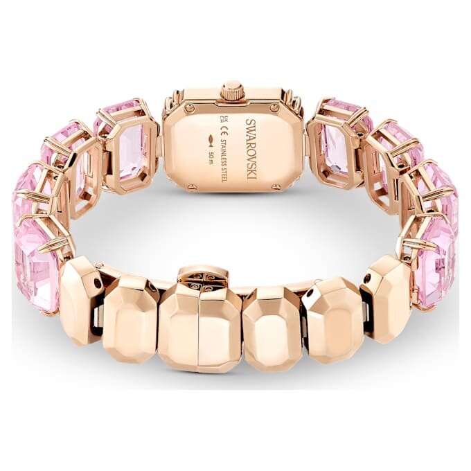 Reloj con pulsera de cristales de corte octogonal, rosa, acabado en tono oro rosa Reloj con pulsera de cristales de corte octogonal, rosa, acabado en tono oro rosa