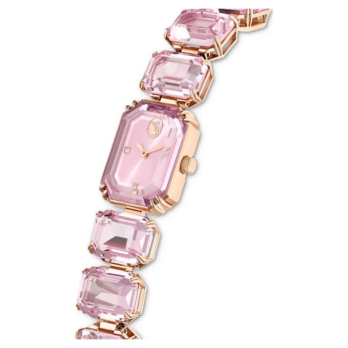 Reloj con pulsera de cristales de corte octogonal, rosa, acabado en tono oro rosa Reloj con pulsera de cristales de corte octogonal, rosa, acabado en tono oro rosa