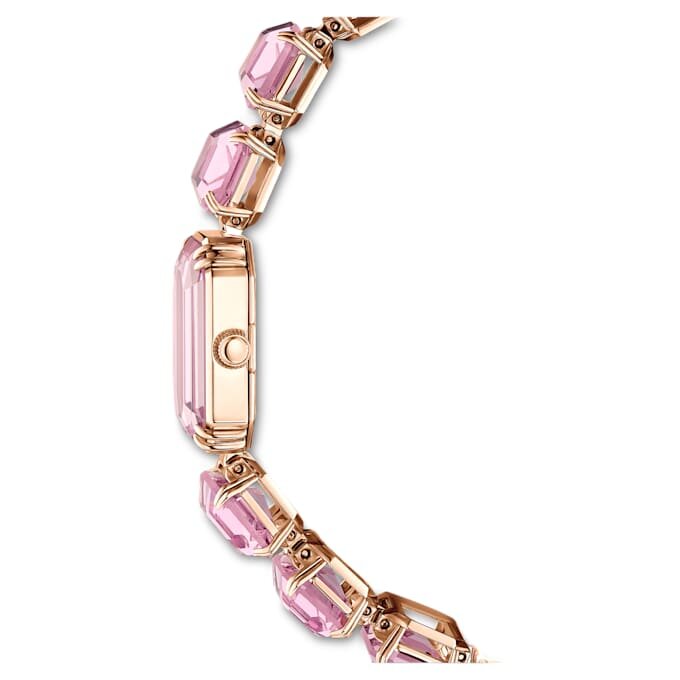 Reloj con pulsera de cristales de corte octogonal, rosa, acabado en tono oro rosa Reloj con pulsera de cristales de corte octogonal, rosa, acabado en tono oro rosa