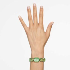 Reloj con pulsera de cristales de corte octogonal, verde, acabado dorado champán