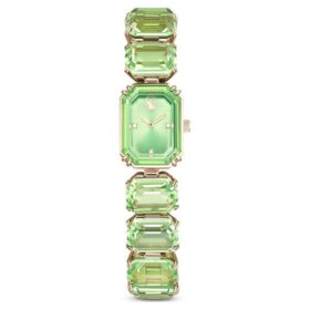 Reloj con pulsera de cristales de corte octogonal, verde, acabado dorado champán