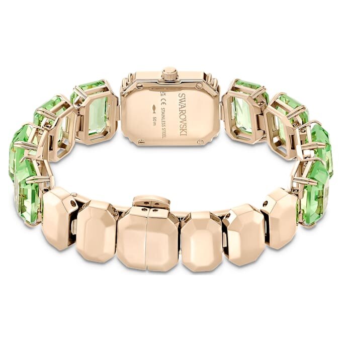 Reloj con pulsera de cristales de corte octogonal, verde, acabado dorado champán Reloj con pulsera de cristales de corte octogonal, verde, acabado dorado champán
