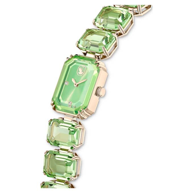 Reloj con pulsera de cristales de corte octogonal, verde, acabado dorado champán Reloj con pulsera de cristales de corte octogonal, verde, acabado dorado champán