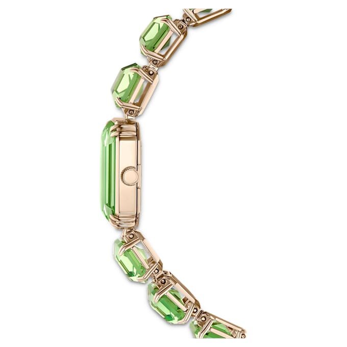 Reloj con pulsera de cristales de corte octogonal, verde, acabado dorado champán Reloj con pulsera de cristales de corte octogonal, verde, acabado dorado champán