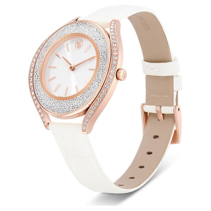 Reloj Crystalline Aura de fabricación suiza, correa de cuero, blanco, acabado en tono oro rosa Reloj Crystalline Aura de fabricación suiza, correa de cuero, blanco, acabado en tono oro rosa