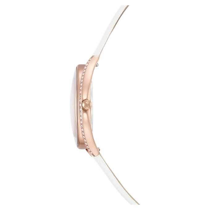 Reloj Crystalline Aura de fabricación suiza, correa de cuero, blanco, acabado en tono oro rosa Reloj Crystalline Aura de fabricación suiza, correa de cuero, blanco, acabado en tono oro rosa
