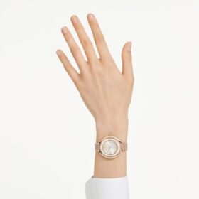 Reloj Crystalline Aura, fabricado en Suiza, brazalete de metal, tono oro rosa, acabado en tono oro rosa