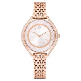 Reloj Crystalline Aura, fabricado en Suiza, brazalete de metal, tono oro rosa, acabado en tono oro rosa