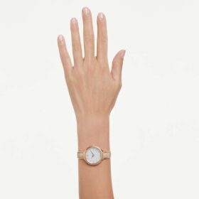 Reloj Crystalline tipo brazalete con cristales, fabricado en Suiza, pulsera de metal, color beige, acabado tono oro rosa