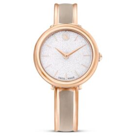 Reloj Crystalline tipo brazalete con cristales, fabricado en Suiza, pulsera de metal, color beige, acabado tono oro rosa