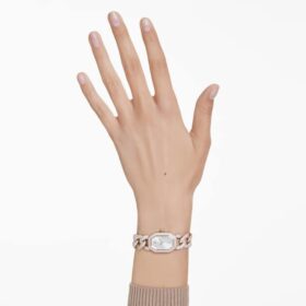 Reloj Dextera con cadena, fabricación suiza, pulsera de cristales, blanco, acabado en tono oro champán
