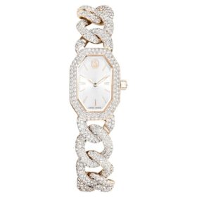 Reloj Dextera con cadena, fabricación suiza, pulsera de cristales, blanco, acabado en tono oro champán