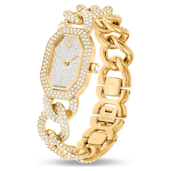Reloj Dextera con cadena, fabricado en Suiza, pulseras de cristales, tono dorado, acabado dorado Reloj Dextera con cadena, fabricado en Suiza, pulseras de cristales, tono dorado, acabado dorado
