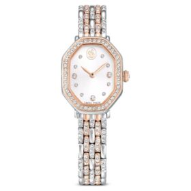 Reloj Dextera Octagon de fabricación suiza, brazalete de metal, tono plateado, acabado tono oro rosa