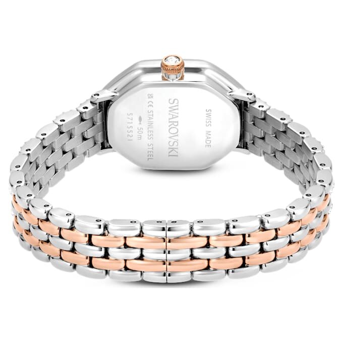 Reloj Dextera Octagon de fabricación suiza, brazalete de metal, tono plateado, acabado tono oro rosa Reloj Dextera Octagon de fabricación suiza, brazalete de metal, tono plateado, acabado tono oro rosa