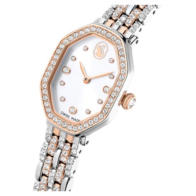 Reloj Dextera Octagon de fabricación suiza, brazalete de metal, tono plateado, acabado tono oro rosa Reloj Dextera Octagon de fabricación suiza, brazalete de metal, tono plateado, acabado tono oro rosa
