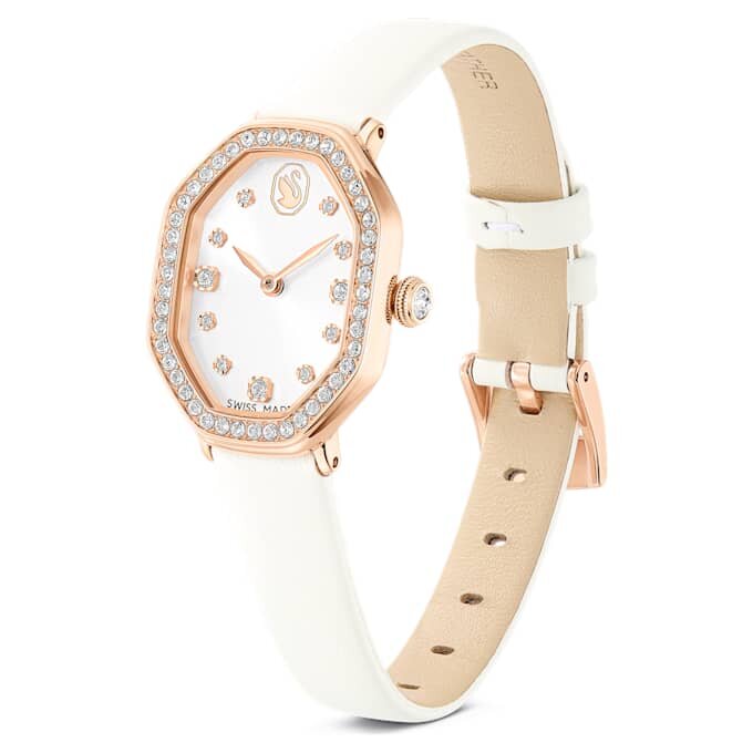 Reloj Dextera Octagon de fabricación suiza, correa de cuero, blanco, acabado en tono oro rosa Reloj Dextera Octagon de fabricación suiza, correa de cuero, blanco, acabado en tono oro rosa