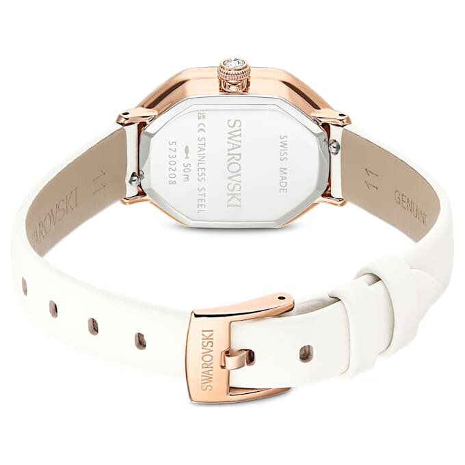 Reloj Dextera Octagon de fabricación suiza, correa de cuero, blanco, acabado en tono oro rosa Reloj Dextera Octagon de fabricación suiza, correa de cuero, blanco, acabado en tono oro rosa