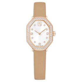 Reloj Dextera Octagon de fabricación suiza, correa de cuero, color marrón, acabado en tono oro rosa
