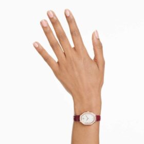 Reloj Dextera Octagon de fabricación suiza, correa de cuero, rojo, acabado en tono oro rosa