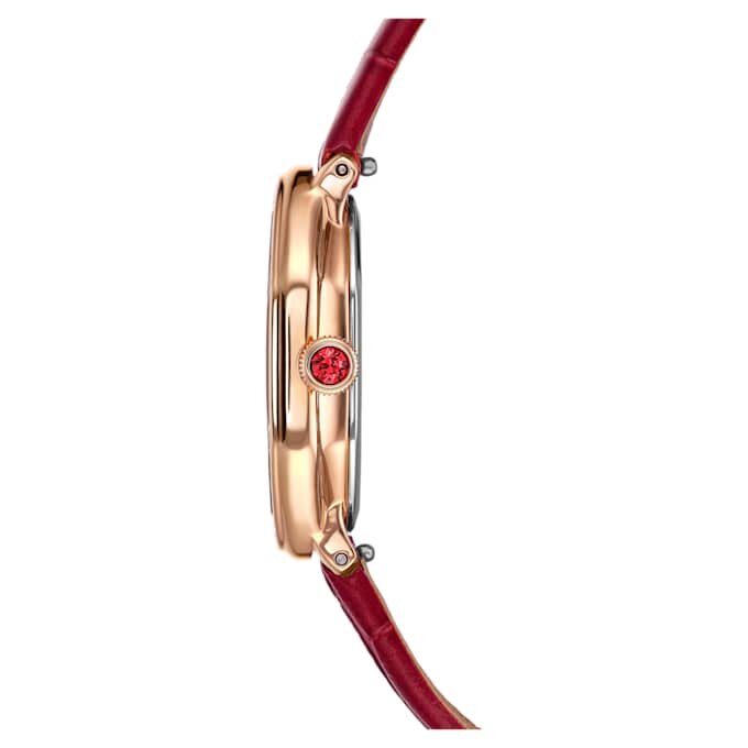 Reloj Dextera Octagon de fabricación suiza, correa de cuero, rojo, acabado en tono oro rosa