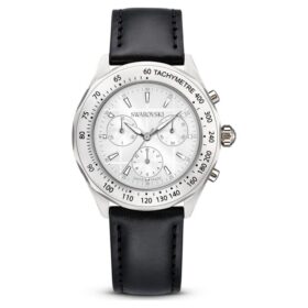 Reloj Dextera Tachymetre de fabricación suiza, correa de cuero, tono plateado, acero inoxidable