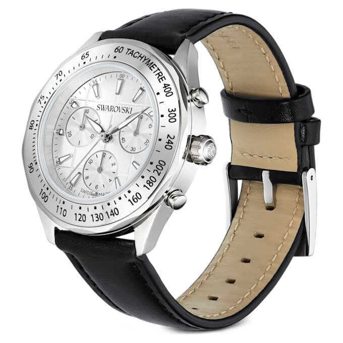 Reloj Dextera Tachymetre de fabricación suiza, correa de cuero, tono plateado, acero inoxidable Reloj Dextera Tachymetre de fabricación suiza, correa de cuero, tono plateado, acero inoxidable