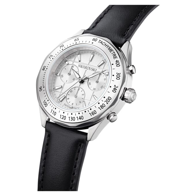 Reloj Dextera Tachymetre de fabricación suiza, correa de cuero, tono plateado, acero inoxidable Reloj Dextera Tachymetre de fabricación suiza, correa de cuero, tono plateado, acero inoxidable