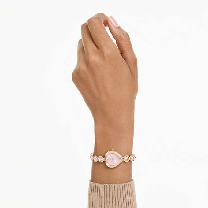 Reloj Idyllia Heart con pulsera de cristales, rosa, acabado dorado Reloj Idyllia Heart con pulsera de cristales, rosa, acabado dorado