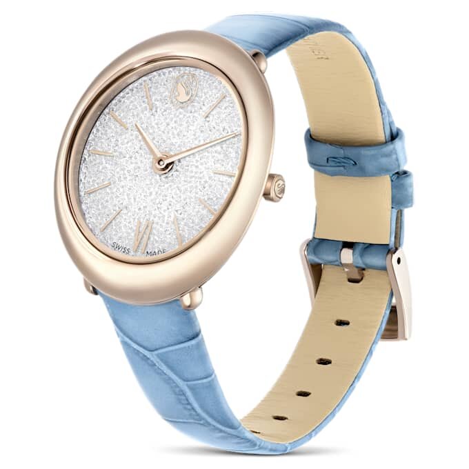 Reloj Imber Oval de fabricación suiza, correa de cuero, azul, acabado en tono dorado champán Reloj Imber Oval de fabricación suiza, correa de cuero, azul, acabado en tono dorado champán