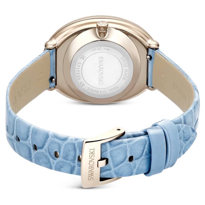 Reloj Imber Oval de fabricación suiza, correa de cuero, azul, acabado en tono dorado champán Reloj Imber Oval de fabricación suiza, correa de cuero, azul, acabado en tono dorado champán