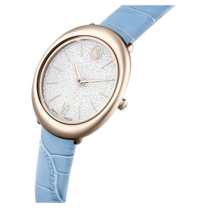 Reloj Imber Oval de fabricación suiza, correa de cuero, azul, acabado en tono dorado champán Reloj Imber Oval de fabricación suiza, correa de cuero, azul, acabado en tono dorado champán