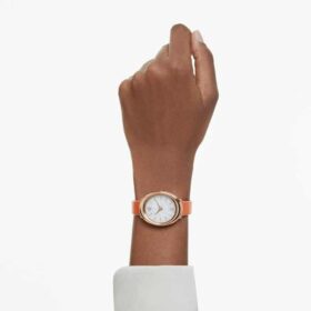 Reloj Imber Oval de fabricación suiza, correa de cuero, naranja, acabado en tono oro rosa