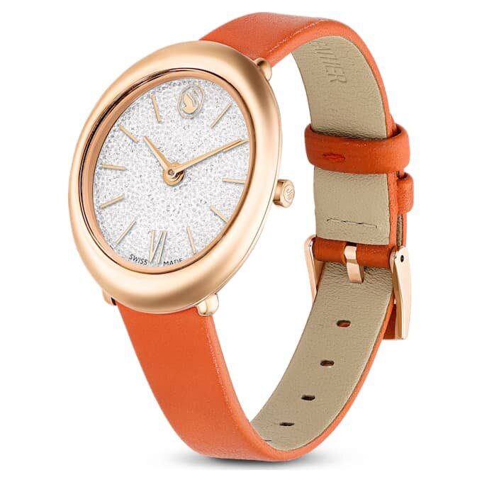 Reloj Imber Oval de fabricación suiza, correa de cuero, naranja, acabado en tono oro rosa Reloj Imber Oval de fabricación suiza, correa de cuero, naranja, acabado en tono oro rosa