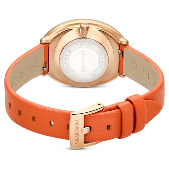 Reloj Imber Oval de fabricación suiza, correa de cuero, naranja, acabado en tono oro rosa Reloj Imber Oval de fabricación suiza, correa de cuero, naranja, acabado en tono oro rosa