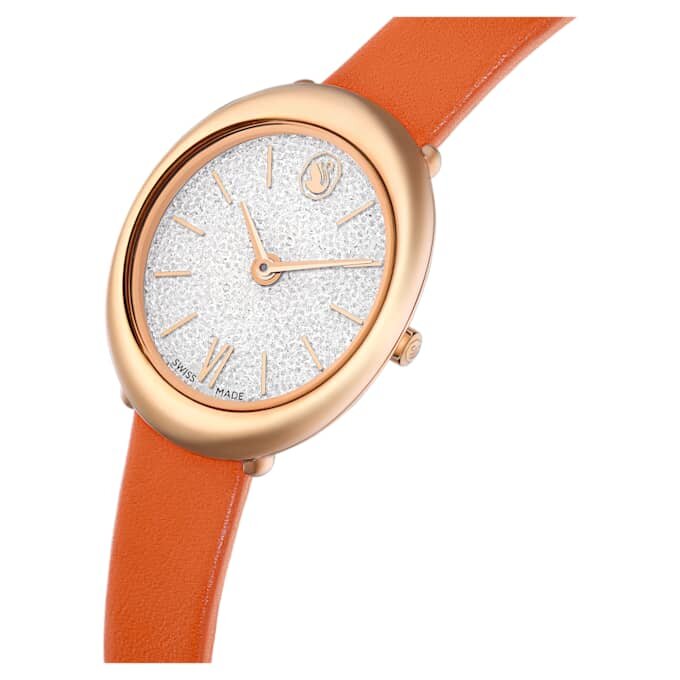 Reloj Imber Oval de fabricación suiza, correa de cuero, naranja, acabado en tono oro rosa Reloj Imber Oval de fabricación suiza, correa de cuero, naranja, acabado en tono oro rosa