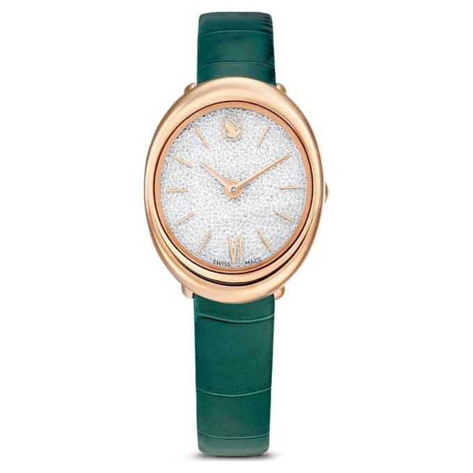 Reloj Imber Oval de fabricación suiza, correa de cuero, verde, acabado en tono oro rosa Reloj Imber Oval de fabricación suiza, correa de cuero, verde, acabado en tono oro rosa