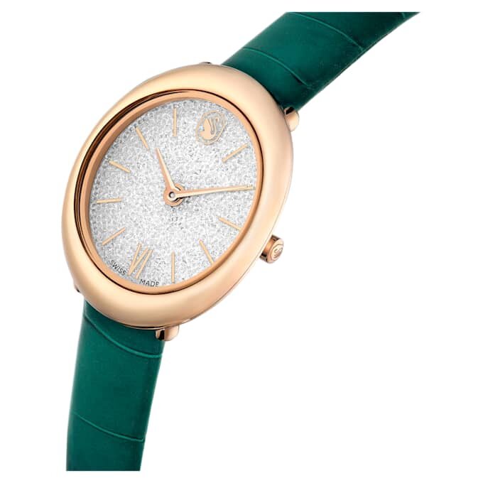 Reloj Imber Oval de fabricación suiza, correa de cuero, verde, acabado en tono oro rosa Reloj Imber Oval de fabricación suiza, correa de cuero, verde, acabado en tono oro rosa