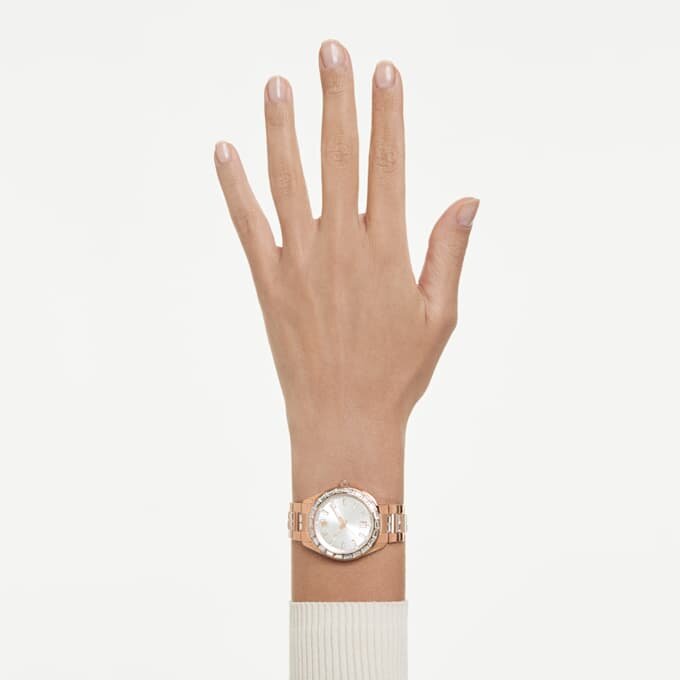 Reloj Matrix con fecha, fabricado en Suiza, brazalete de metal, tono oro rosa, acabado en tono oro rosa Reloj Matrix con fecha, fabricado en Suiza, brazalete de metal, tono oro rosa, acabado en tono oro rosa