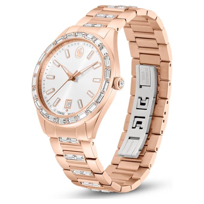 Reloj Matrix con fecha, fabricado en Suiza, brazalete de metal, tono oro rosa, acabado en tono oro rosa Reloj Matrix con fecha, fabricado en Suiza, brazalete de metal, tono oro rosa, acabado en tono oro rosa